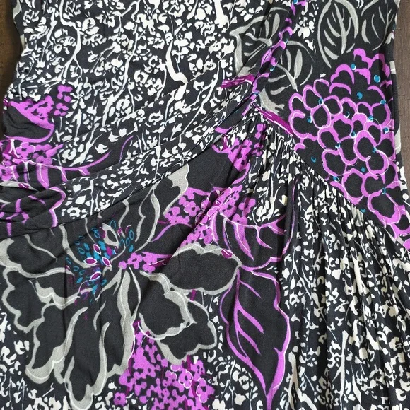 NWT ETRO Milano Floral Print Black Purple Gray Viscose Dress, Size 42 (US 8)